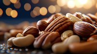 Assorted premium chocolate candies and truffles with golden bokeh lights creating warm festive atmosphere for holiday celebrations and luxury confectionery displays.