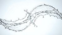 Clear water splash with dynamic flowing motion and droplets on white background for refreshing beverage and hydration concepts.