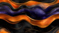 Wavy abstract background with orange and purple fluid stripes on black cosmic space. Seamless pattern with dynamic flowing lines and glowing neon effect.
