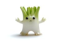 Cute cartoon fennel character with arms raised and kawaii face expression on white isolated background, ready for design projects and merchandise.