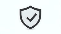 Black shield with checkmark on white background, security and protection symbol for websites, apps and presentations. Isolated design element.