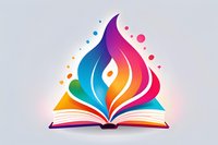 Open book with vibrant rainbow flame emerging from pages, surrounded by magical sparkles and colorful dots on light background. Creative education concept.