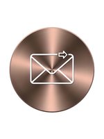 Rose gold metallic button with white email envelope icon and send arrow symbol for web interface and mobile app design on transparent background.