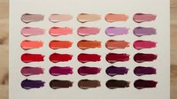 Lipstick color palette swatches showing variety of shades from nude to bold red and purple tones for makeup and beauty applications.