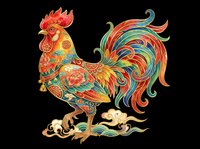 Colorful decorative rooster with ornate patterns, isolated on transparent background. Ready for t-shirt design, clipart, stickers, sublimation, and print-on-demand projects.