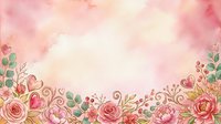 Watercolor floral border with pink roses, peonies, and green foliage on soft gradient background. Romantic design for wedding invitations, greeting cards, and decorative projects.