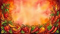 Vibrant autumn harvest border with red peppers, tomatoes, and fall foliage on warm watercolor background. Perfect for seasonal designs, recipe cards, and autumn-themed marketing materials.