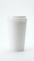Blank white disposable cup with lid for beverage packaging mockups, branding, and food service industry applications.