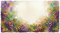 Watercolor grape vines with purple and green foliage frame a cream background, ideal for wine labels, harvest designs, and vineyard branding projects.