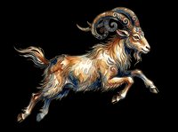 Capricorn zodiac goat with ornate horns, brown and black fur, isolated on transparent background. Ready for t-shirt design, clipart, stickers, sublimation, print-on-demand products and digital crafts.
