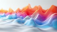 Vibrant abstract waves in gradient colors from orange to red and blue to white create dynamic flowing motion against light background, suitable for modern design projects.