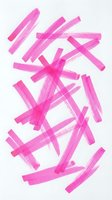 Vibrant magenta marker strokes and paint brush marks arranged in abstract crossing patterns on white background, isolated for design use.