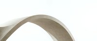 Abstract flowing wooden ribbon curve on white background creating elegant minimalist design element for modern interior decoration and architectural projects.