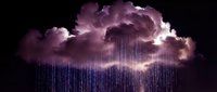 Dramatic purple storm cloud with heavy rainfall against dark sky, perfect for weather concepts, climate change awareness, and atmospheric design projects.