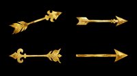 Four golden decorative arrows with ornate fleur-de-lis details, isolated on transparent background. Ready for clipart, stickers, t-shirt design, sublimation, and print on demand.