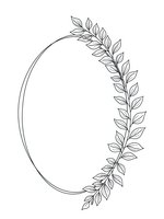 Elegant oval frame with delicate botanical leaves branch isolated on transparent background for wedding invitations and decorative design projects.