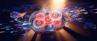 Futuristic digital brain with glowing red neural networks and data streams, representing artificial intelligence, machine learning, and advanced technology innovation.