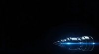 Futuristic rocket engine with glowing blue thrust and metallic components isolated on dark background, suitable for technology, aerospace, and science fiction design projects.