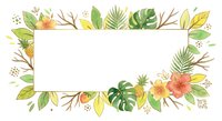 Tropical floral frame with exotic leaves and flowers on white background. Botanical border design for invitations, cards and summer decorations.
