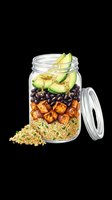 Layered mason jar salad with quinoa, roasted sweet potato, black beans, and fresh avocado slices isolated on transparent background. Ready for t-shirt designs, clipart, stickers, and print-on-demand products.