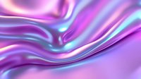 Flowing liquid metallic surface with holographic purple and turquoise colors creating smooth waves and curves, abstract modern background with iridescent effect.