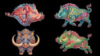 Decorative wild boar and wild pig illustrations with ornamental patterns, isolated on transparent background. Ready for t-shirt design, clipart, stickers, sublimation, and print-on-demand products.