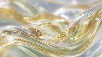 Flowing golden liquid with transparent waves creating a luxurious abstract pattern, suitable for cosmetic product backgrounds.