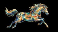Ornate galloping horse with colorful ethnic patterns, isolated on transparent background, ready for t-shirt design, stickers, clipart, sublimation, and print on demand use.