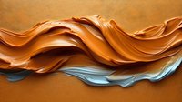 Abstract flowing waves of copper and silver metallic paint creating dynamic texture on warm brown background, ideal for luxury design projects.