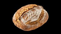 Rustic whole grain artisan bread loaf with wheat ear scoring, isolated on transparent background, ready for bakery clipart, stickers, t-shirt design, and print on demand use.