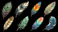 Colorful feathers isolated on transparent background, ready for t-shirt design, clipart, stickers, sublimation, print-on-demand products and digital crafts.