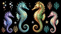 Seahorse collection in vibrant colors isolated on transparent background, ready for t-shirt design, clipart, stickers, sublimation and print-on-demand products.