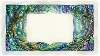 Enchanted forest frame with glowing fairy lights, twisted trees, and magical foliage in watercolor style, perfect for fantasy cards and invitations.