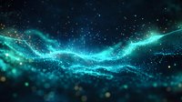 Mystical turquoise aurora waves flow through starry night sky creating magical cosmic atmosphere with glowing particles and nebula effects in deep space.