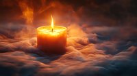 Glowing orange candle flame illuminates mystical fog creating atmospheric mood with dramatic lighting and smoky effects, suitable for meditation and spiritual designs.