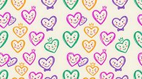 Cute kawaii hearts seamless pattern with smiling faces and crowns on light background. Colorful cartoon characters for children design projects.
