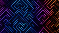 Vibrant neon maze pattern with gradient colors from blue to purple and orange, creating dynamic geometric lines on dark background for modern tech designs.