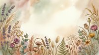 Watercolor wildflower meadow with lavender, wheat, and dried botanical elements in soft pastels, ideal for backgrounds, wallpapers, and nature-themed designs.