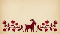 Vintage goat silhouette with red floral branches on aged cream background, suitable for rustic home decor and farmhouse design projects.