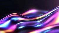 Smooth flowing iridescent waves with vibrant purple, blue and pink metallic colors against black background create dynamic abstract composition.