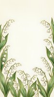 Lily of the valley floral frame with white bell flowers and green leaves on cream background, for wedding invitations and spring cards.