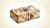 Vintage floral gift box with twine bow on cream background, isolated design element for packaging, invitations, and decorative projects.