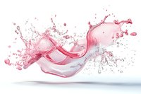 Dynamic pink liquid splash with water drops creating an elegant wave motion against white background, floating with dramatic movement and scattered droplets.