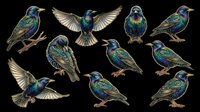 Hummingbirds with iridescent plumage in multiple poses, isolated on transparent background. Ready for clipart, t-shirt design, stickers, sublimation, print-on-demand products, and digital crafts.