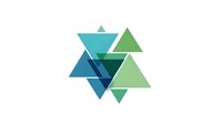 Abstract geometric composition with overlapping triangles in blue and green tones on white background. Modern minimalist design for logos and branding.