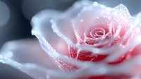 Delicate pink rose with sparkling water droplets and soft bokeh background creates romantic atmosphere for wedding invitations and Valentine's Day designs.