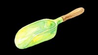 Watercolor green scoop with wooden handle, isolated on transparent background. Great for kitchen clipart, stickers, t-shirt design, print on demand, and sublimation projects.