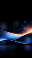 Abstract flowing blue and orange light waves against dark background with bokeh effects create dynamic modern design for technology presentations.