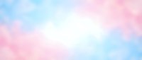 Soft pastel sky background with dreamy pink and blue blurred clouds, glowing white center, perfect for banners, cards, and social media.
