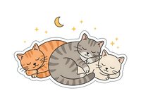 Cute kittens sleeping together on cloud with moon and stars, isolated clipart design for children's products, nursery decor, greeting cards and apparel.